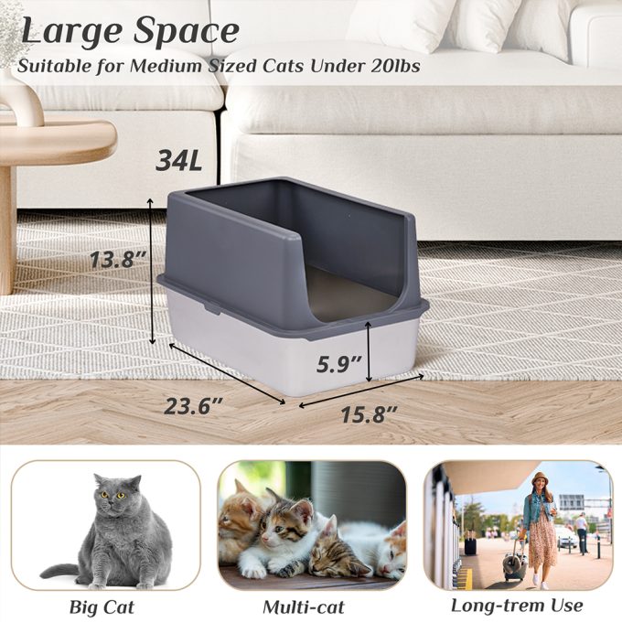 XL Stainless Steel Cat Litter Box with Lid