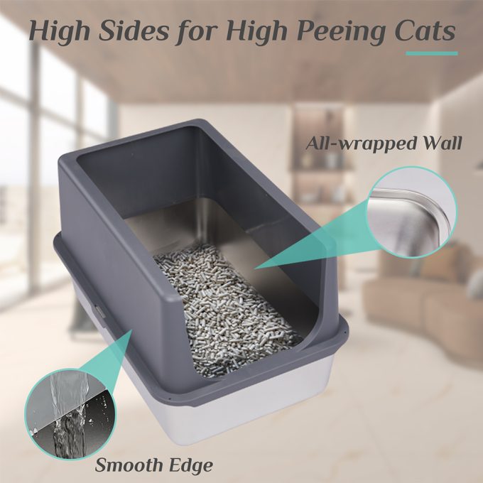 XL Stainless Steel Cat Litter Box with Lid