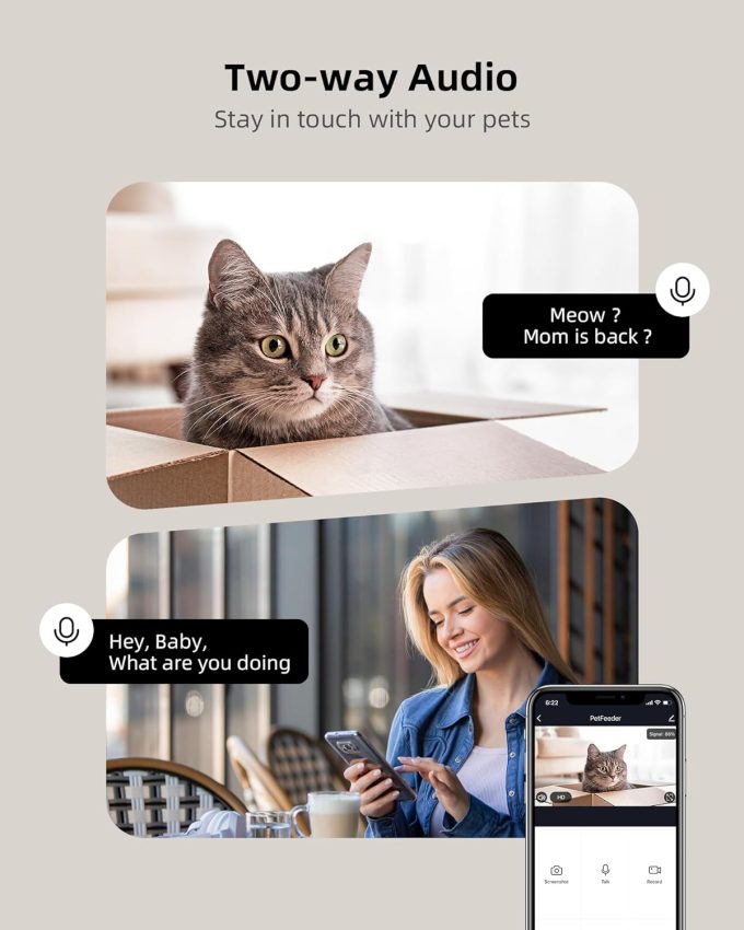 Automatic Cat Feeder with Camera, 1080P HD Video Cat Food