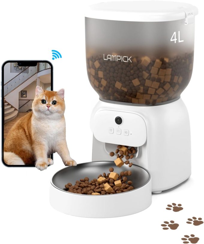 Automatic Cat Feeder with Camera, 1080P HD Video Cat Food