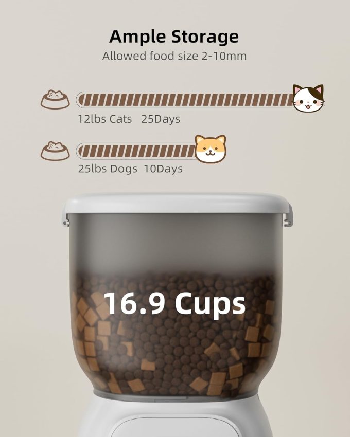 Automatic Cat Feeder, 4L Detachable Cat Food Dispenser for Dry Food Up to 15 Portions(8g/Portion) 6 Meals Per Day