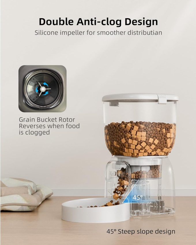 Automatic Cat Feeder, 4L Detachable Cat Food Dispenser for Dry Food Up to 15 Portions(8g/Portion) 6 Meals Per Day
