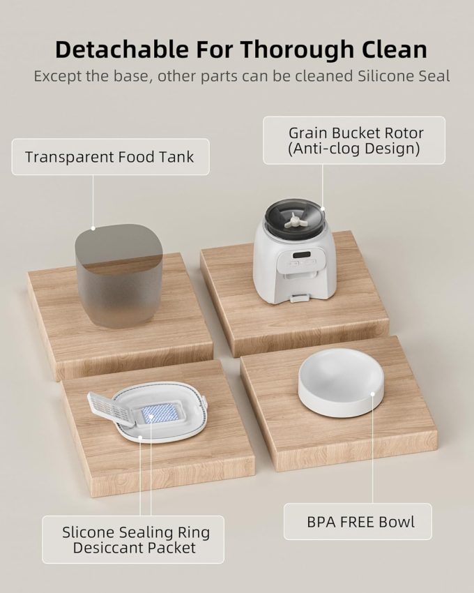 Automatic Cat Feeder, 4L Detachable Cat Food Dispenser for Dry Food Up to 15 Portions(8g/Portion) 6 Meals Per Day