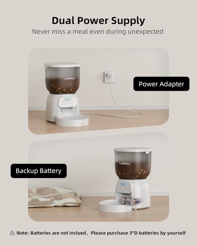 Automatic Cat Feeder, 4L Detachable Cat Food Dispenser for Dry Food Up to 15 Portions(8g/Portion) 6 Meals Per Day